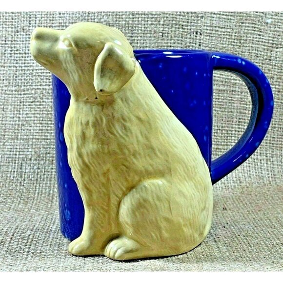Golden Retriever 3D Mug Blue Speckled Coffee Mug with Applied Ceramic Dog - Picture 1 of 7
